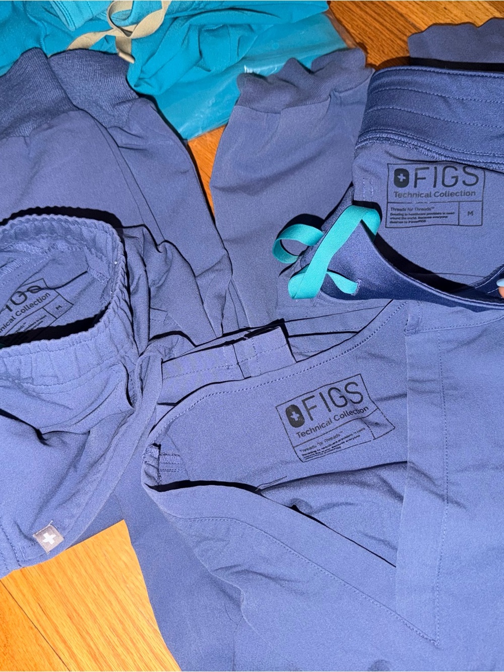 Figs Navy Scrub Set with Teal Drawstring Accent top, joggers - Picture 2 of 2